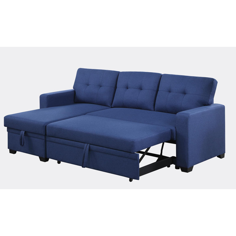81.9'' Square Arm Sofa Bed, Navy Blue Cotton Blend
