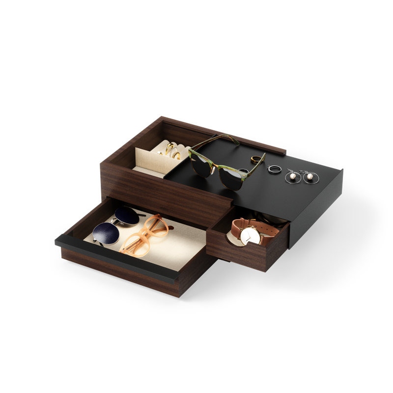 Wood Jewelry Box + Drawers, Walnut/Black