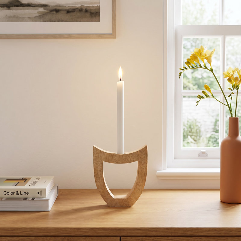Fauve 7'' H Wood Tabletop Candlestick