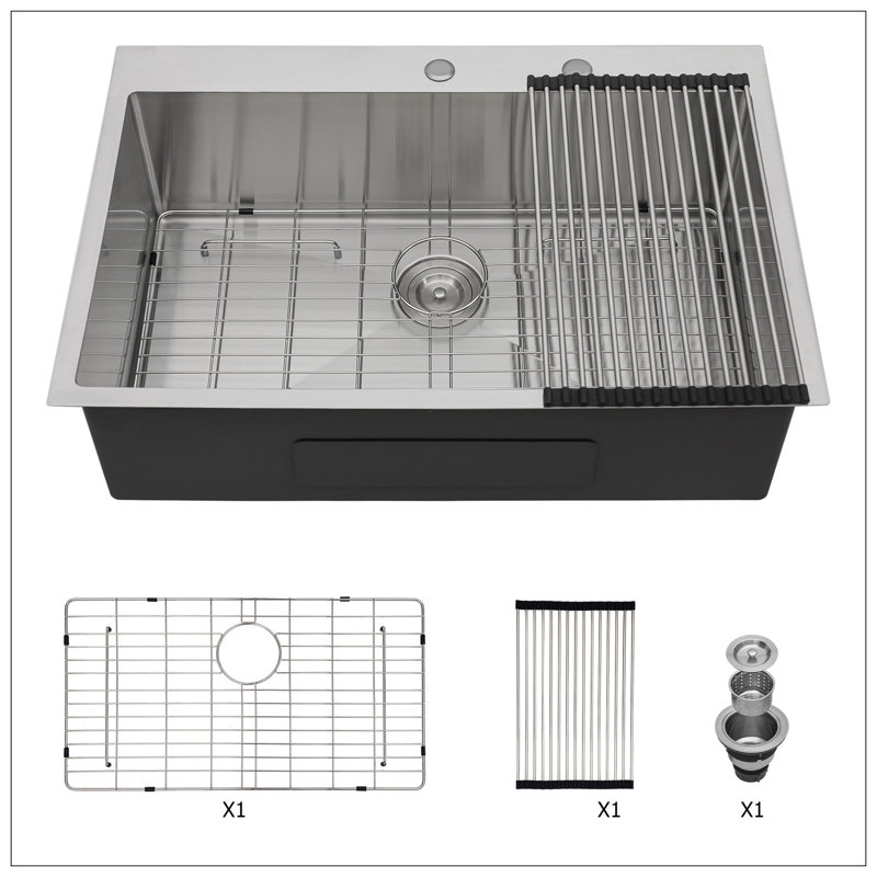 33X22 Inch Kitchen Sink Drop In 16 Gauge Stainless Steel 33" Single Bowl Topmount Kitchen Sink Basin
