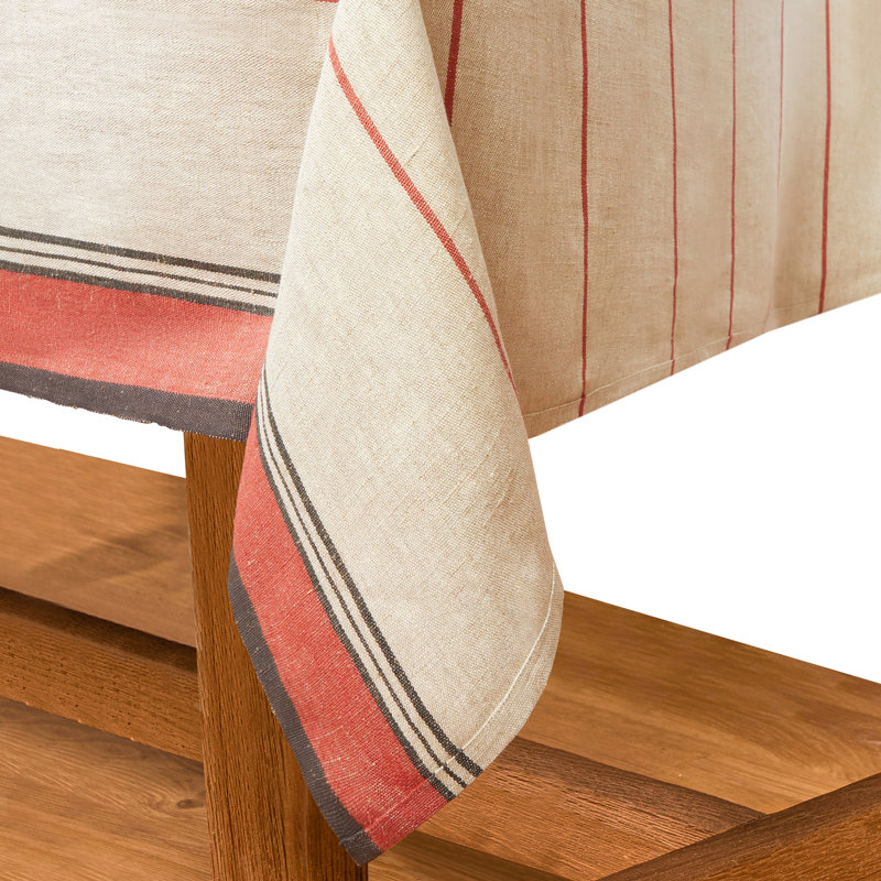 Zhang Tablecloth, Ivory/Red, 90" L x 60" W