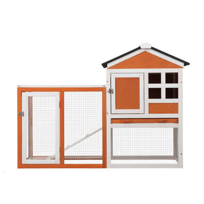 Cage à lapin en bois à 2 étages avec poulailler, poulailler, maison pour petits animaux, orange et blanc