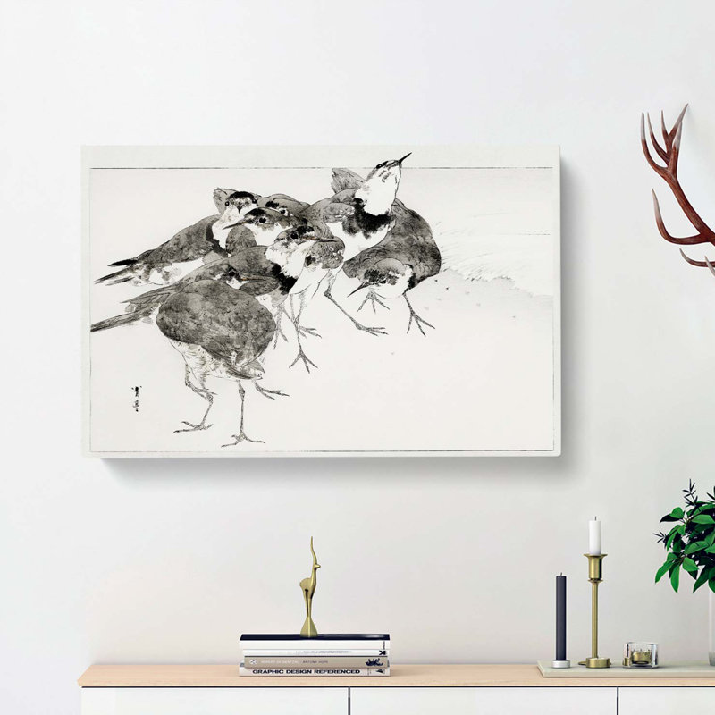 Ringes Plover Birds by Watanabe Seitei - Wrapped Canvas Print, 40cm H x 60cm W x 3cm D