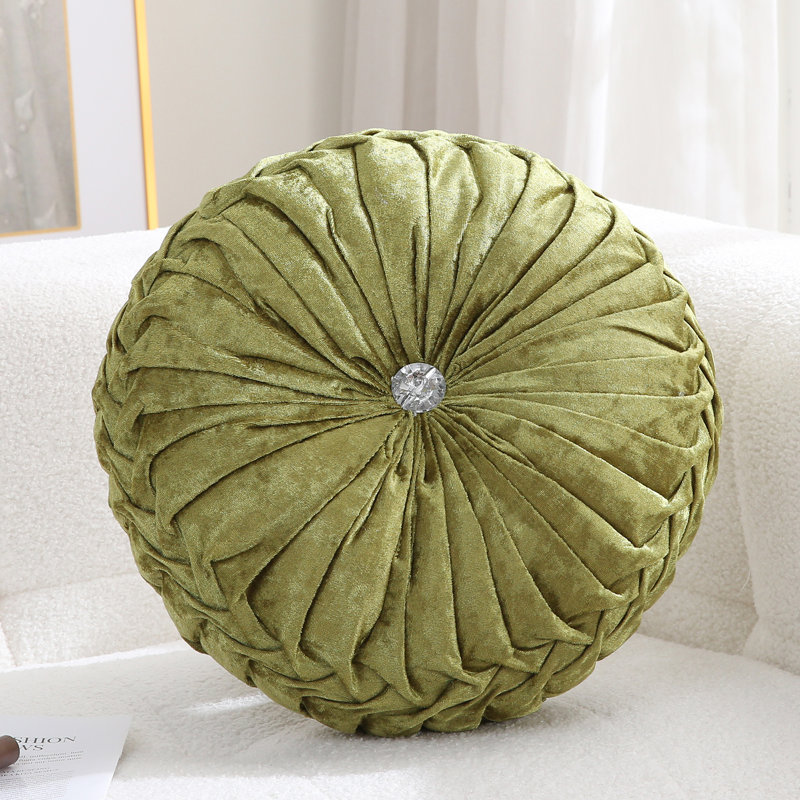Pumpkin Jewel 15-Inch Round Velvet Throw Pillow, Saga Green