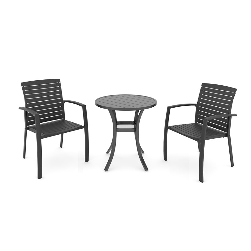 Ensemble de salle à manger pour 2 personnes en métal avec table ronde, 3 pièces: table, 2 chaises