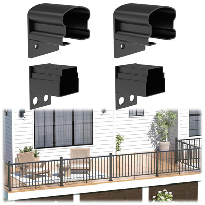 4 Pack Aluminum Deck Railing Brackets, Black Textured Powder Coat Fixed Connectors For Outdoor Porch Fence Post And Rail