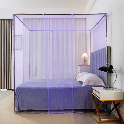 Multi-Color Summer Mosquito Net 4-Corner Square Mosquito Control Bedroom Sleeping Mosquito Net Outdoor Camping Tent Sleeping, Purple, Size 2XL, 70X78x66in