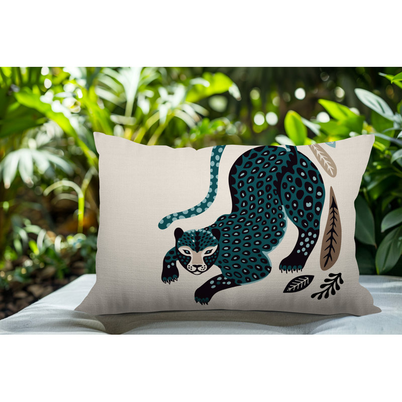 Coussin lombaire réversible intérieur / extérieur Gino Leopard, Rectangle H 14 po x l 20 po, Émeraude