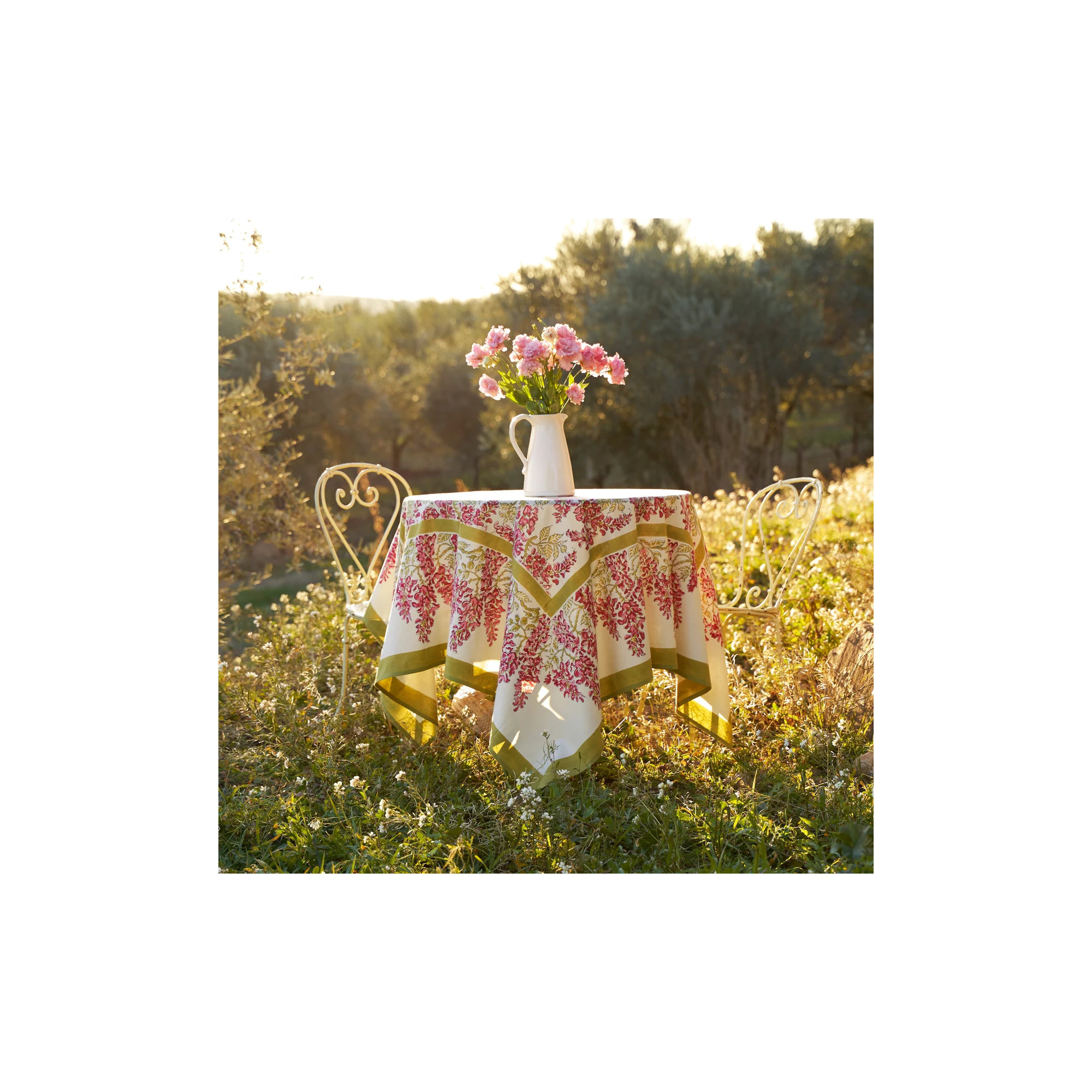 Kappa Floral Tablecloth, Pink/Green, 90" x 90"