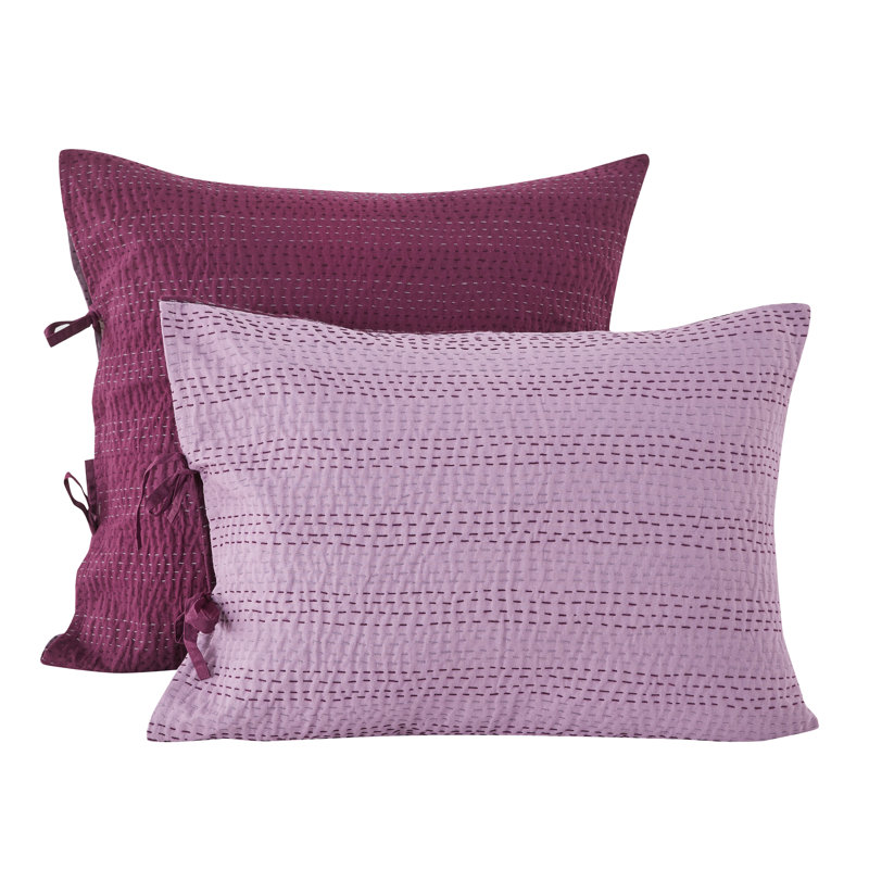 Taies décoratives réversibles Kantha, Mauve / Mauve clair, H 20 po x l 26 po