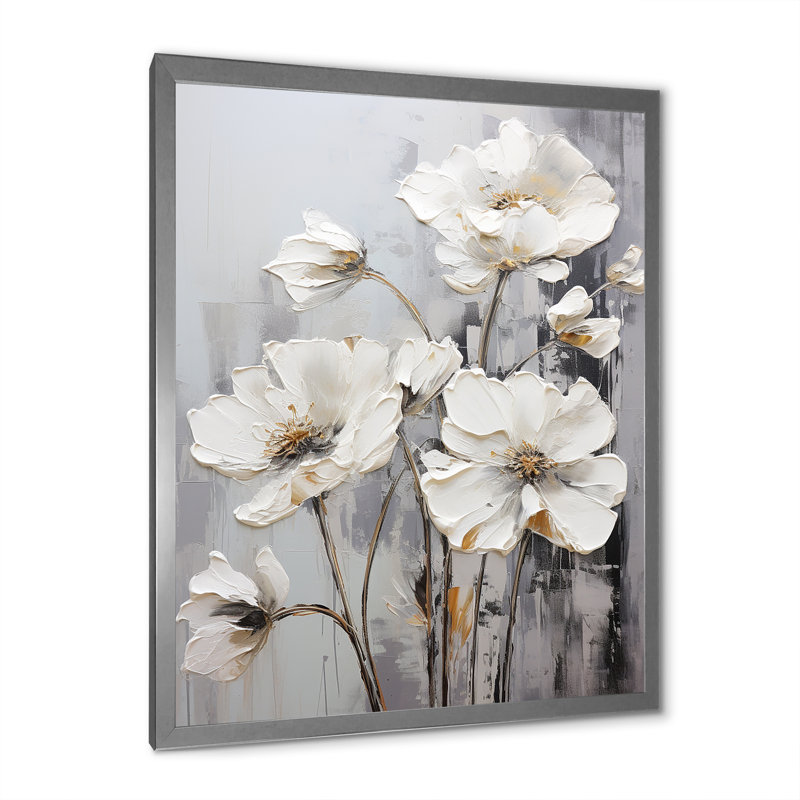 Buttercups Fields On Gray V sur impression sur toile, Cadre simple argenté, H 44 po x l 34 po x P 1,5 po