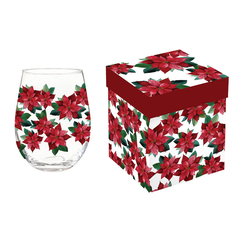Poinsettia 17 oz. Verre à vin sans pied et boîte-cadeau
