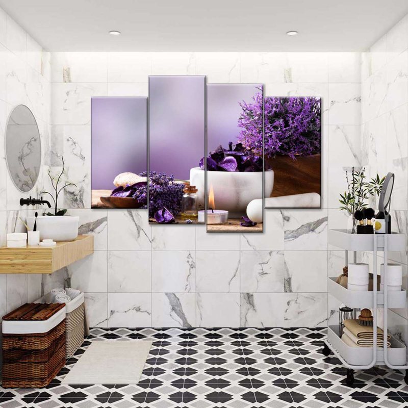 Lavande apaisante - ensemble de 4 toiles tendues, H 22 po x l 36 po x P 1 po