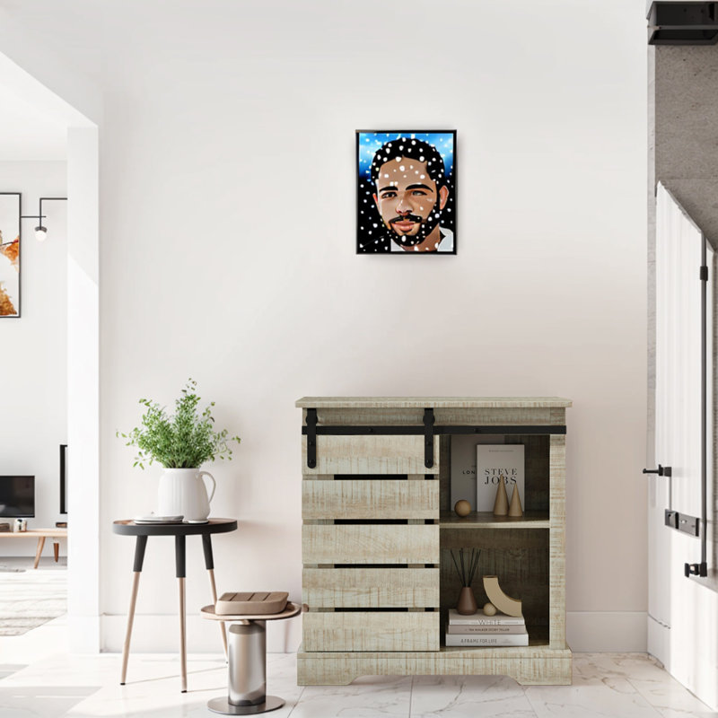 Armoire de rangement 31,89 "avec buffet et porte de grange coulissante, couloir, armoire d'appoint, gris