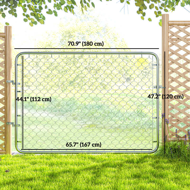 Barrière de clôture à chaînette Garden Gate, porte de jardin en acier galvanisé pour entrée de cour, 47,2 po x 70,9 po