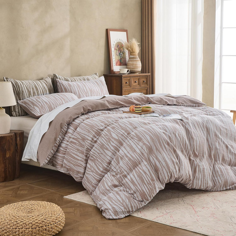 100% Cotton Yarn-Dyed Jacquard Duvet Floral Duvet Cover Set, King Duvet Cover + 2 King Pillowcases, Pink Brown Branch