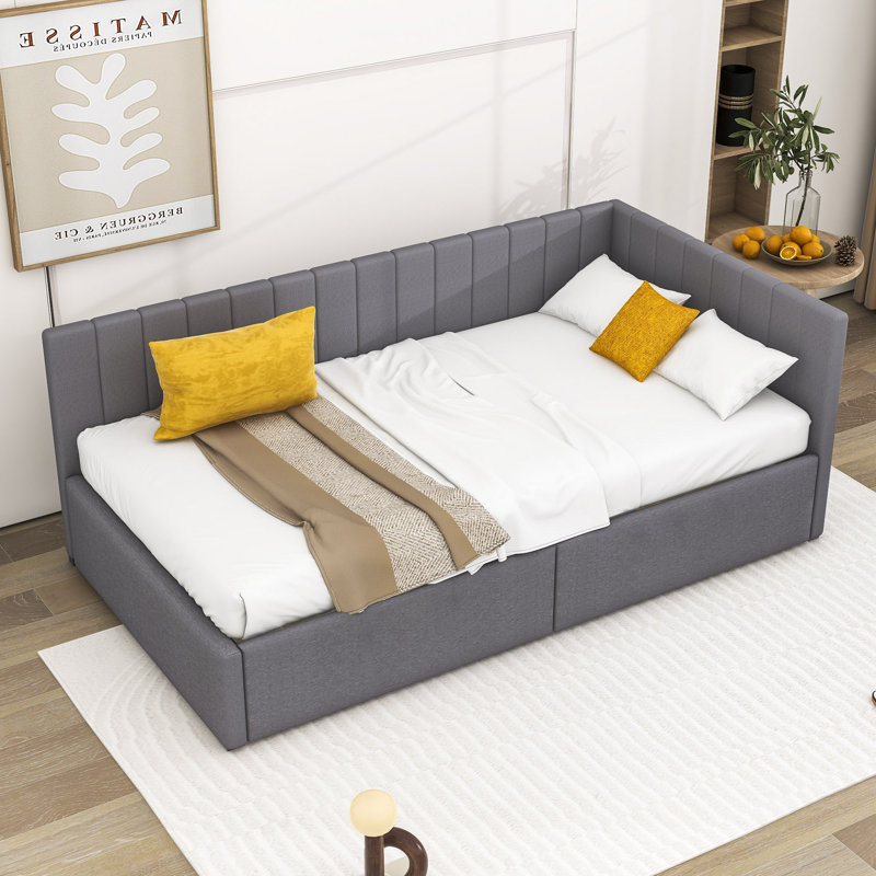 Roya Twin Size Upholstered Daybed with 2 Storage Drawers, Grey