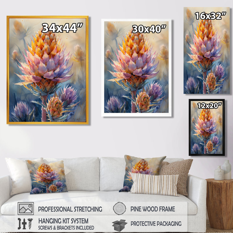 Jaune, jaune, matin, chardon du soleil - chardon, art mural du salon, Toile tendue, H 44 po x l 34 po