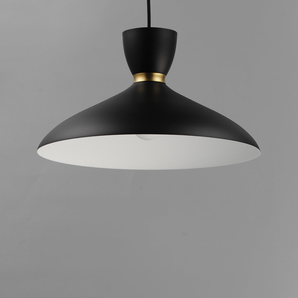 Single Light Aluminum Dimmable Pendant, Satin Brass/Black