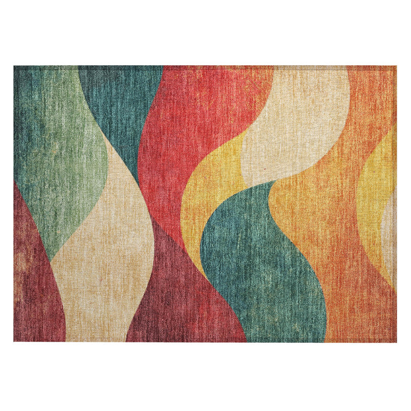 Machine Washable Indoor/Outdoor Kimberlin ACN2184 Swirls Rug, Rectangle 1'8" x 2'6"