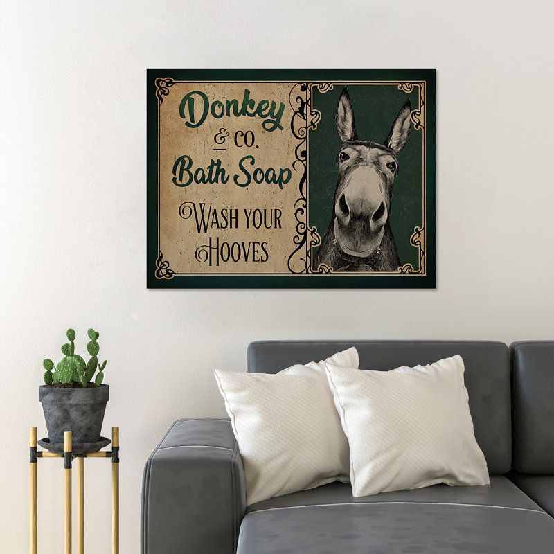 A Donkey - Donkey Bath Soap Wash Your Hooves - 1 pièce, impression d'art graphique rectangulaire sur toile tendue