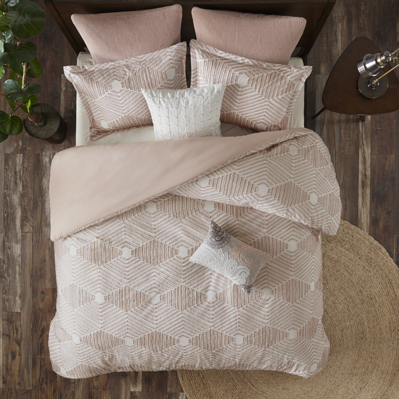 Blush Cotton Jacquard Full Comforter Set with Shams