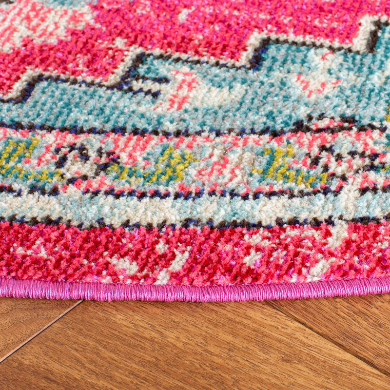 Tapis fuchsia / bleu Felty, Rond 6 pi 7 po