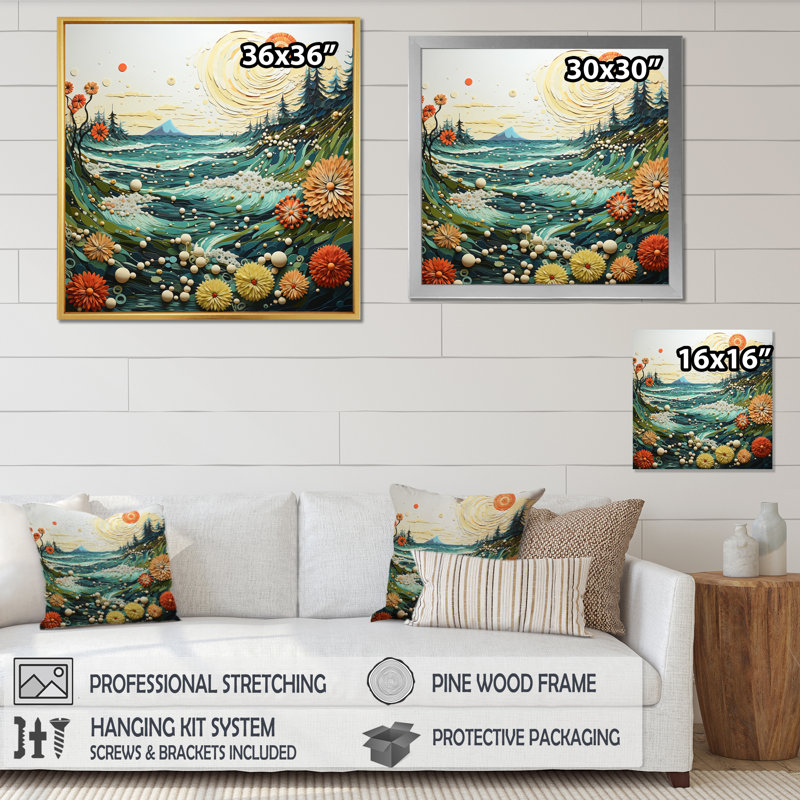 " Beach Tidepool Symphony Pointillism I ", 16" H x 16" W x 1" D, Silver Single Picture Framed