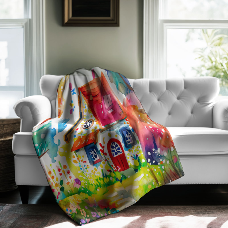 Motif Groovy - 1 pièce Sherpa Premium, Grand lit, Rouge / vert sauge / bleu