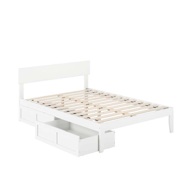 Lit plateforme avec rangement en bois Valeria Premium, Double, Blanc