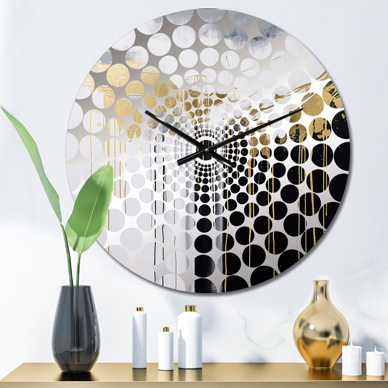 Golden River Wildness abstrait doré et noir III - Peinture abstraite horloge murale, Médium
