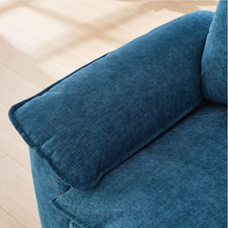 Méridienne surdimensionnée en chenille de 51 po avec repose-pieds et rangement, Chenille bleu