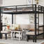 Lit superposé double en métal noir surdimensionné, inférieur pour plusieurs chambres à coucher, plateau avec fonction pouvant être retiré-1257670557