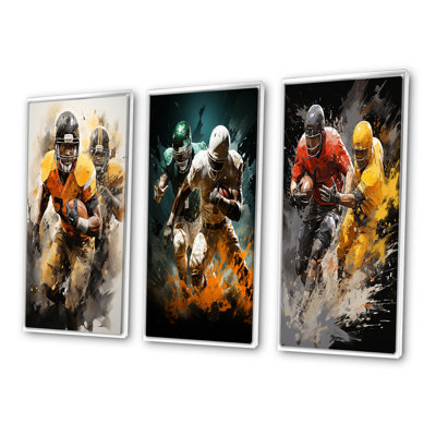 Jeu jaune dynamique de jeu de football - ensemble de 3 pièces d'art sportif