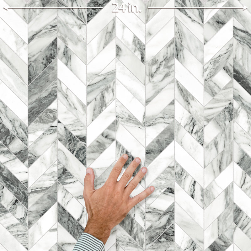 Touche Chevron 11-3/4 In. X 12-1/4 In. Porcelain Mosaic Tile, Black/White