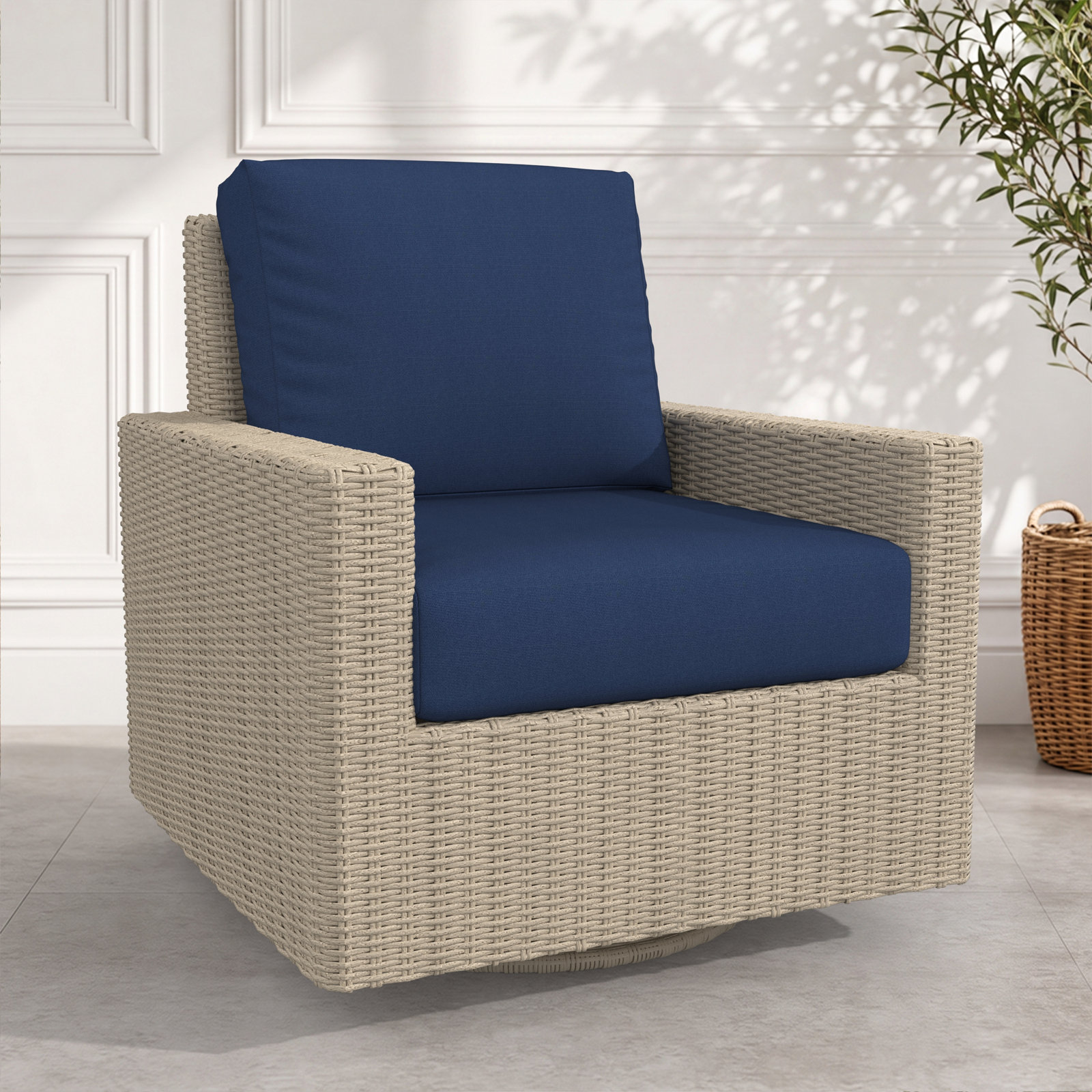 Hayes Sunbrella® Swivel Patio Lounge Chair, Solid Color, Sunbrella® Canvas Navy