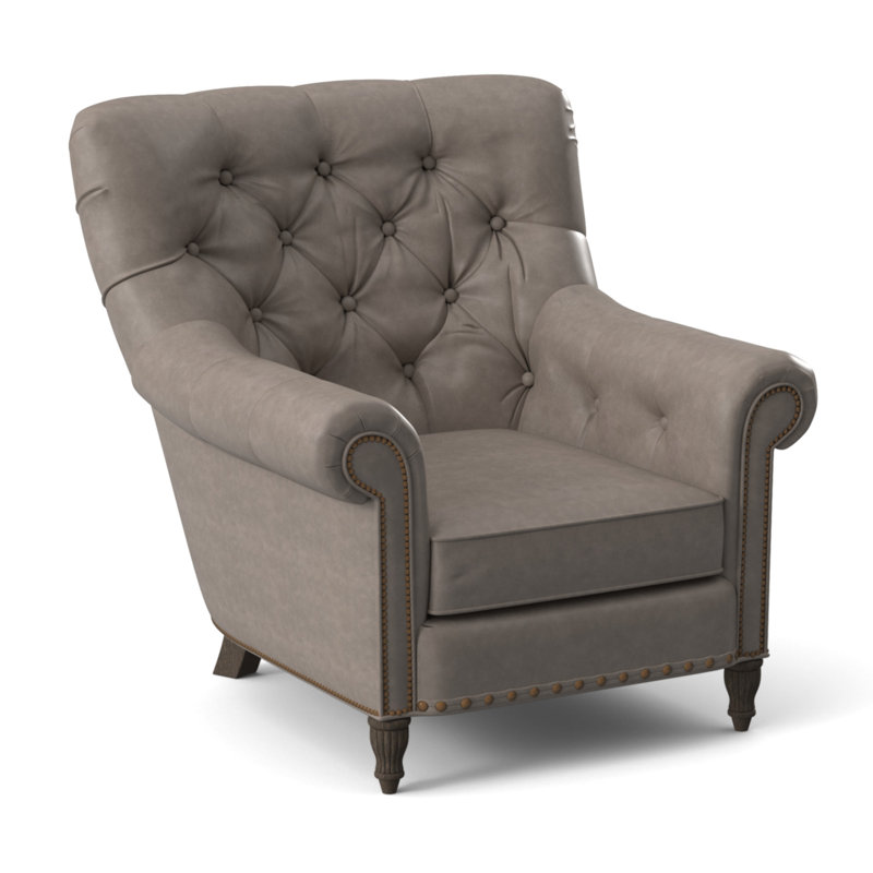 Kirby Leather Club Chair, #9 & #54 Natural, Aline Light Gray Stonewash Genuine Leather, Cobblestone