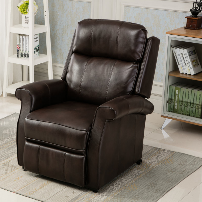 Azavier 34.5" Wide Power Lift Assist Recliner，Traditional Lift Chair, Brown Faux Leather