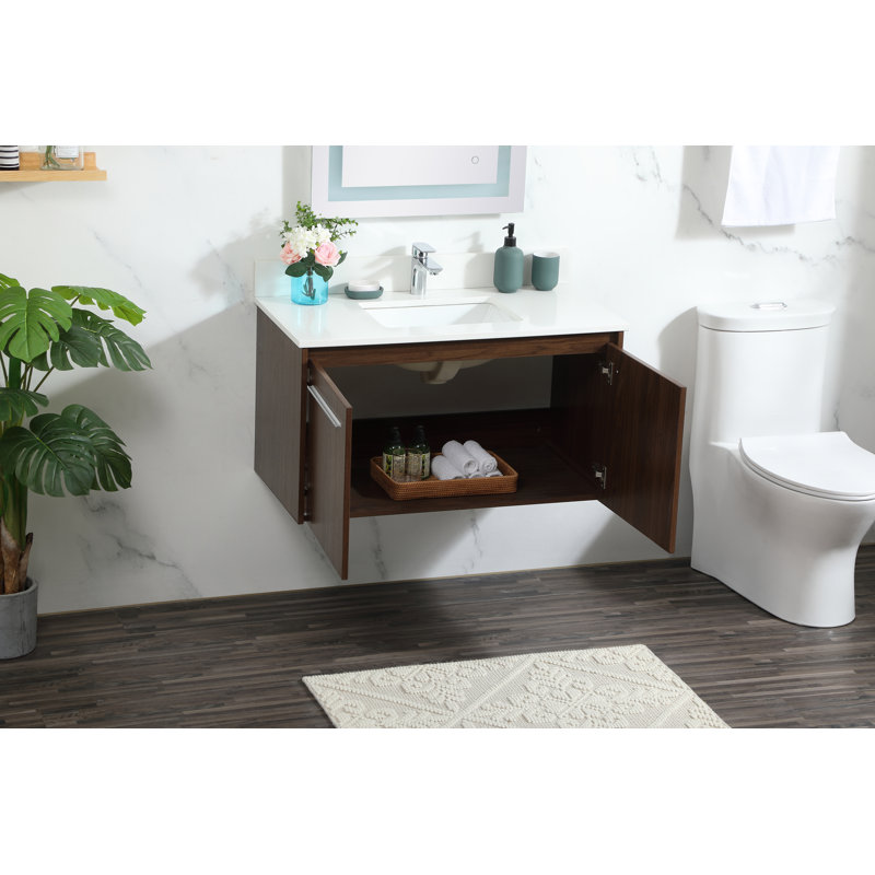 36'' Single Bathroom Vanity with Engineered Marble Top, Walnut