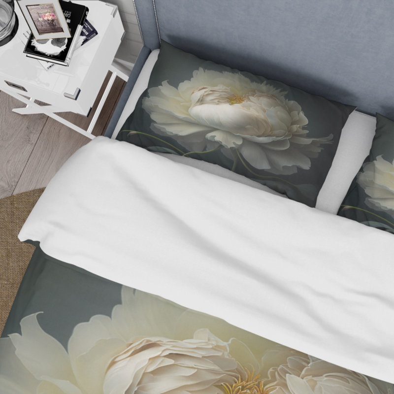 Ensemble de housse de couette en microfibre / polyester White Blossoming Peony On Black I Bedding