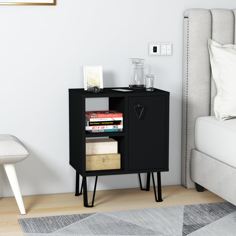Niland 50cm W Particle Board Bedside Table, Black
