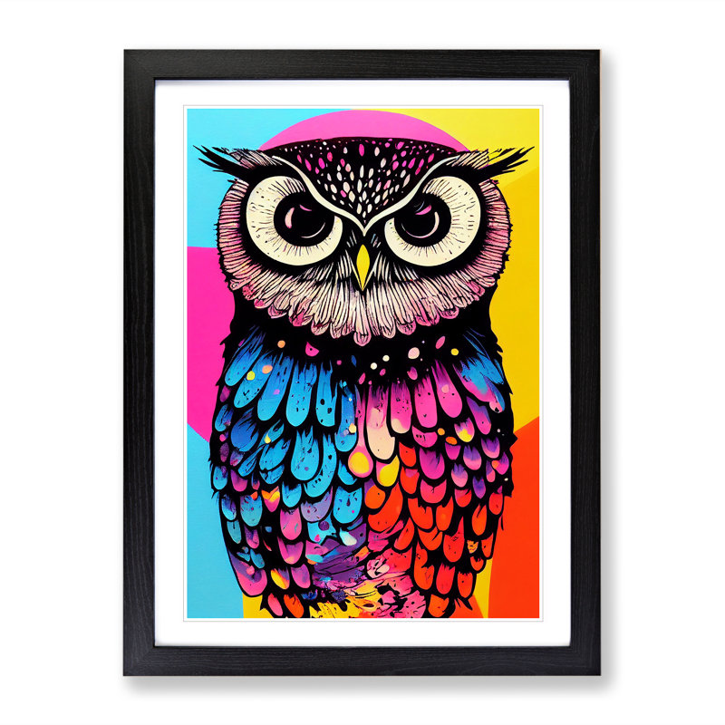 XV1022-4107X Splashed Owl No.6 - Single Picture Frame Painting, 46cm H x 34cm W x 2cm D, Black