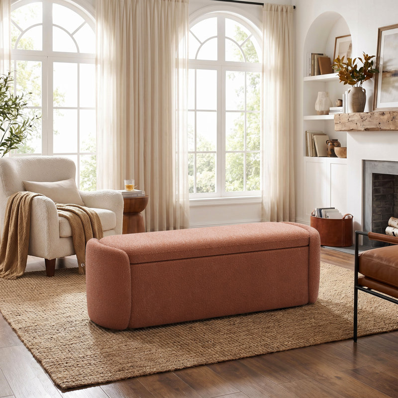 51.4" Enlarged Plush Teddy Chenille Upholstered Storage Ottoman Bench, No Assembly Required, Rust