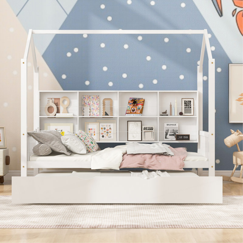 Lit simple en bois avec lit gigogne et lit pour enfant, Lit simple