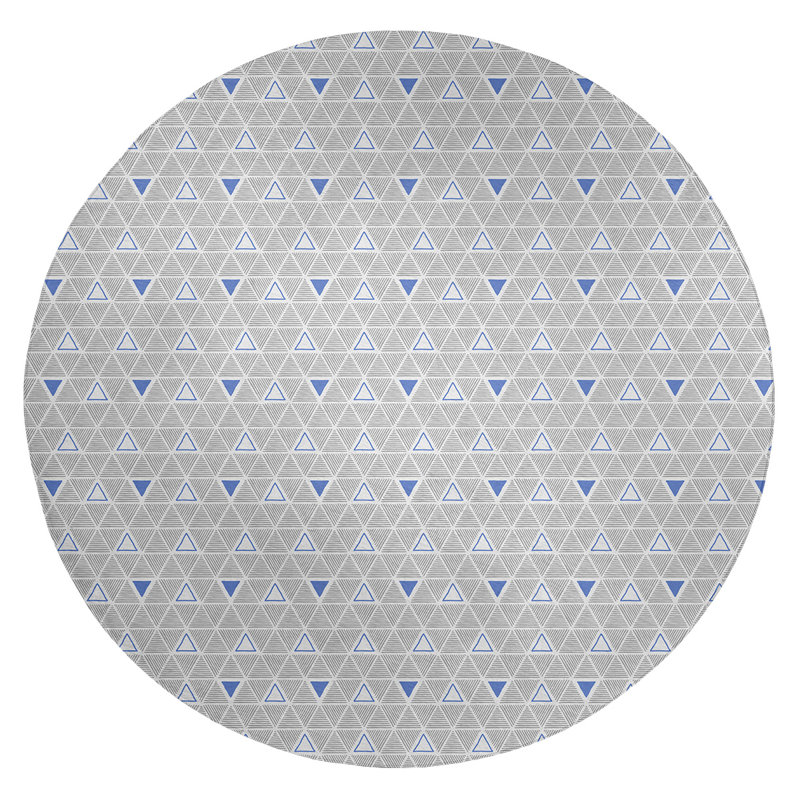 Tapis à triangles gris/mi-nuit du cadre bleu, Rond 5 pi