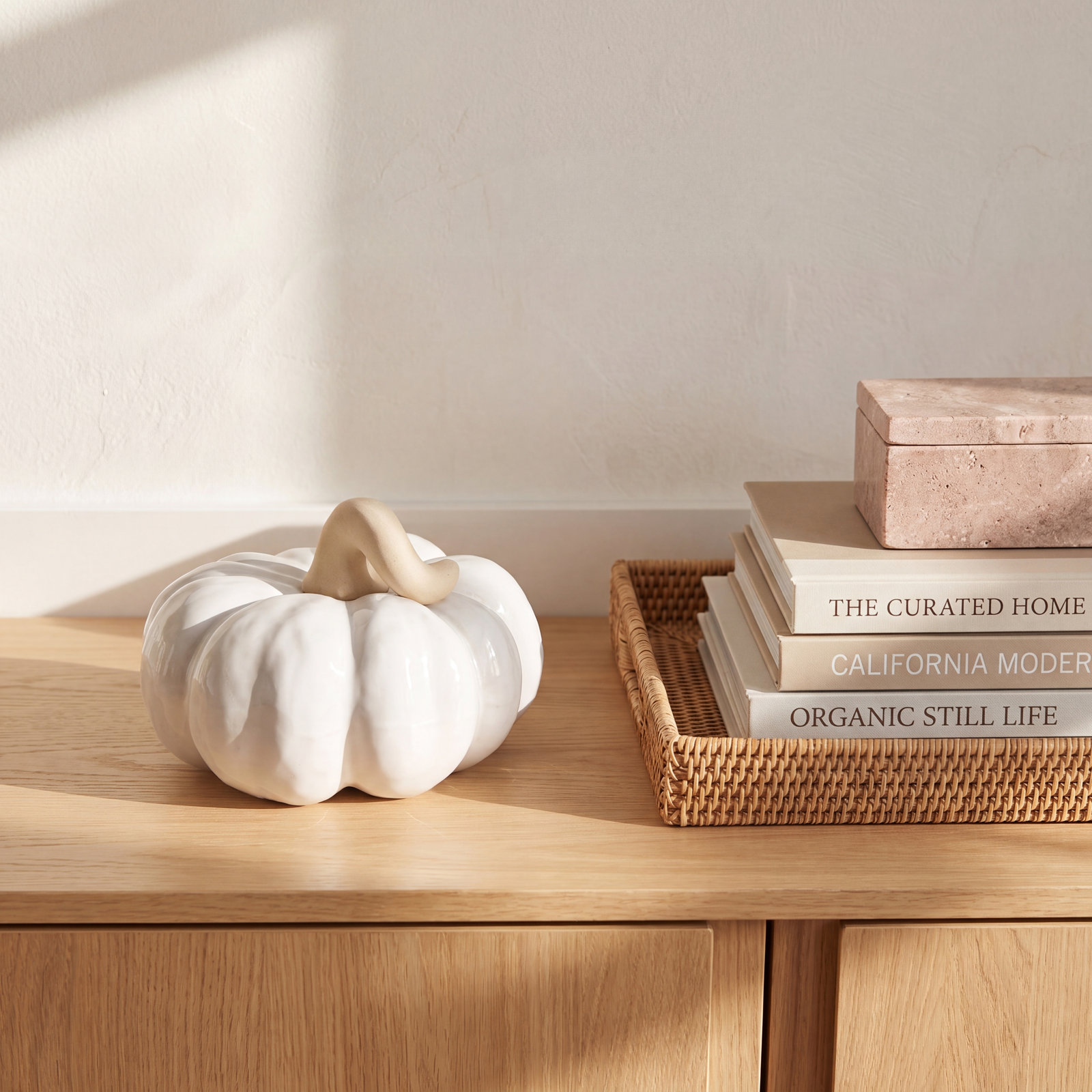 White Ceramic Pumpkin Holiday Figurine