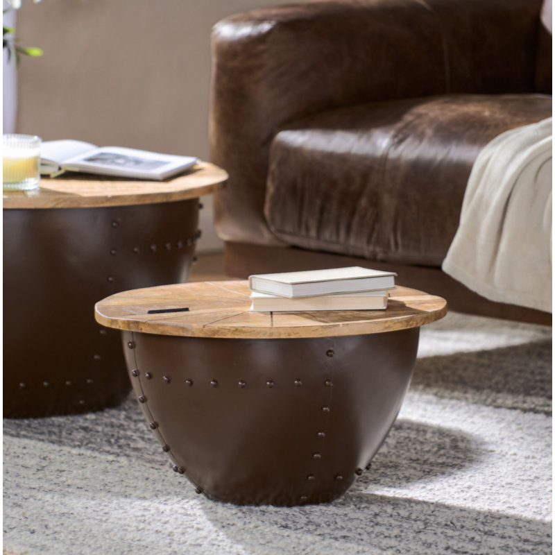 Table de bout en bois et fer
