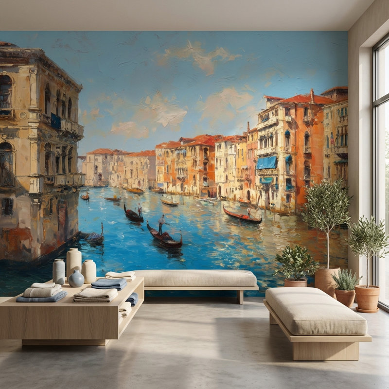 Papier peint Venise, canal et gondoles, Texturé non collé, 200 po x 120 po