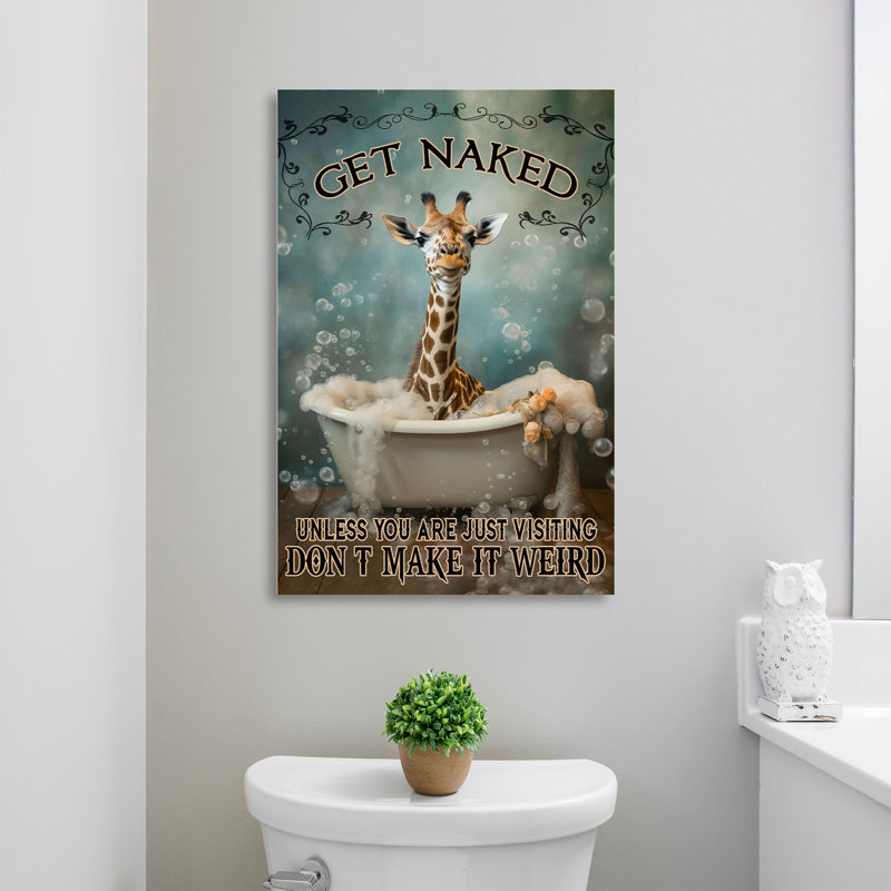 «Giraffe In Bath - Get NUE Gallery», reproduction d'art graphique sur toile tendue, H 60 po x l 40 po x P 1,25 po