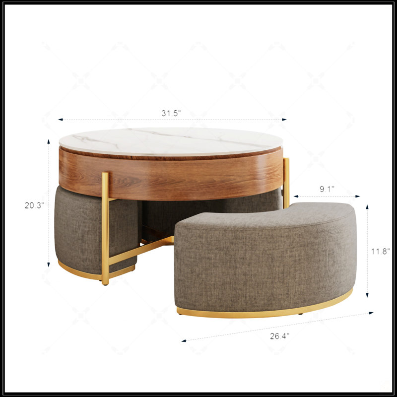 Table basse moderne à plateau relevable avec rangement caché